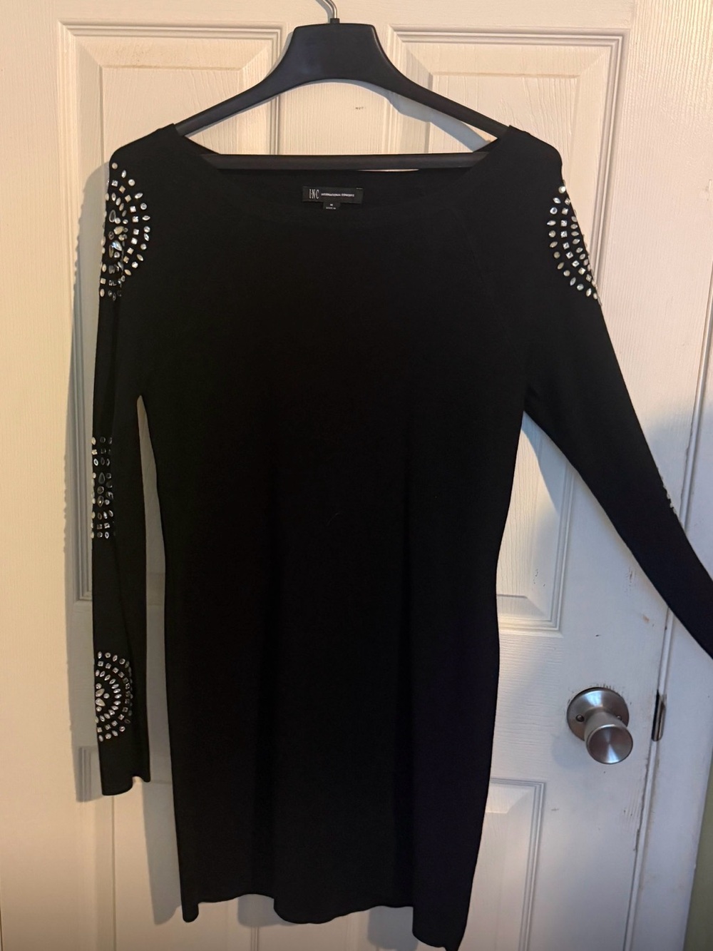 INC International Concepts Black Long-Sleeve Studded Bodycon Dress